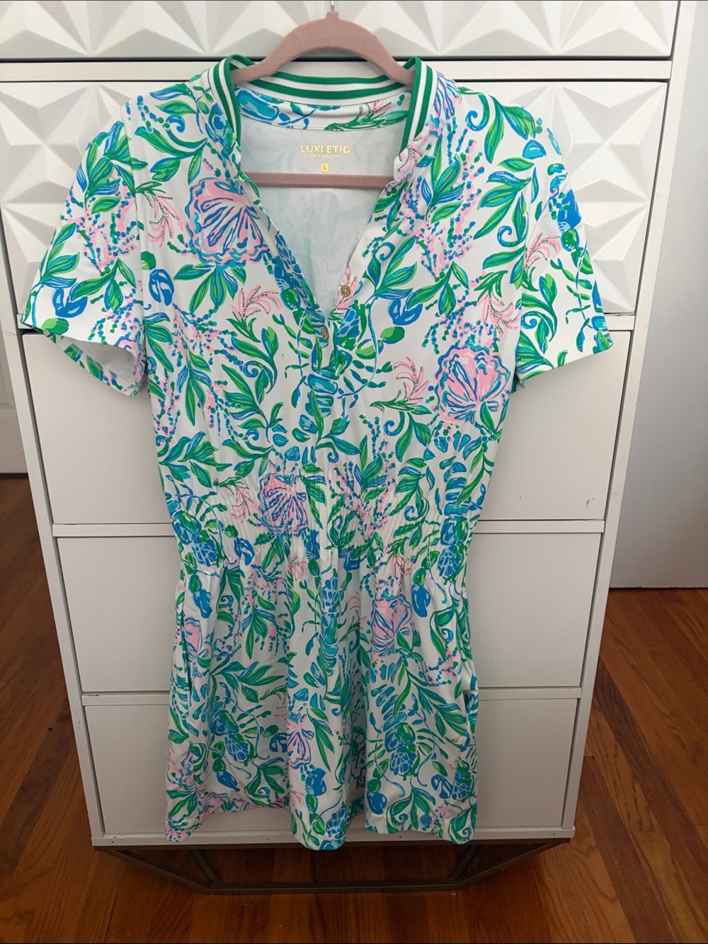 Lilly Pulitzer White Floral Short Sleeve Dress with Pink & Green